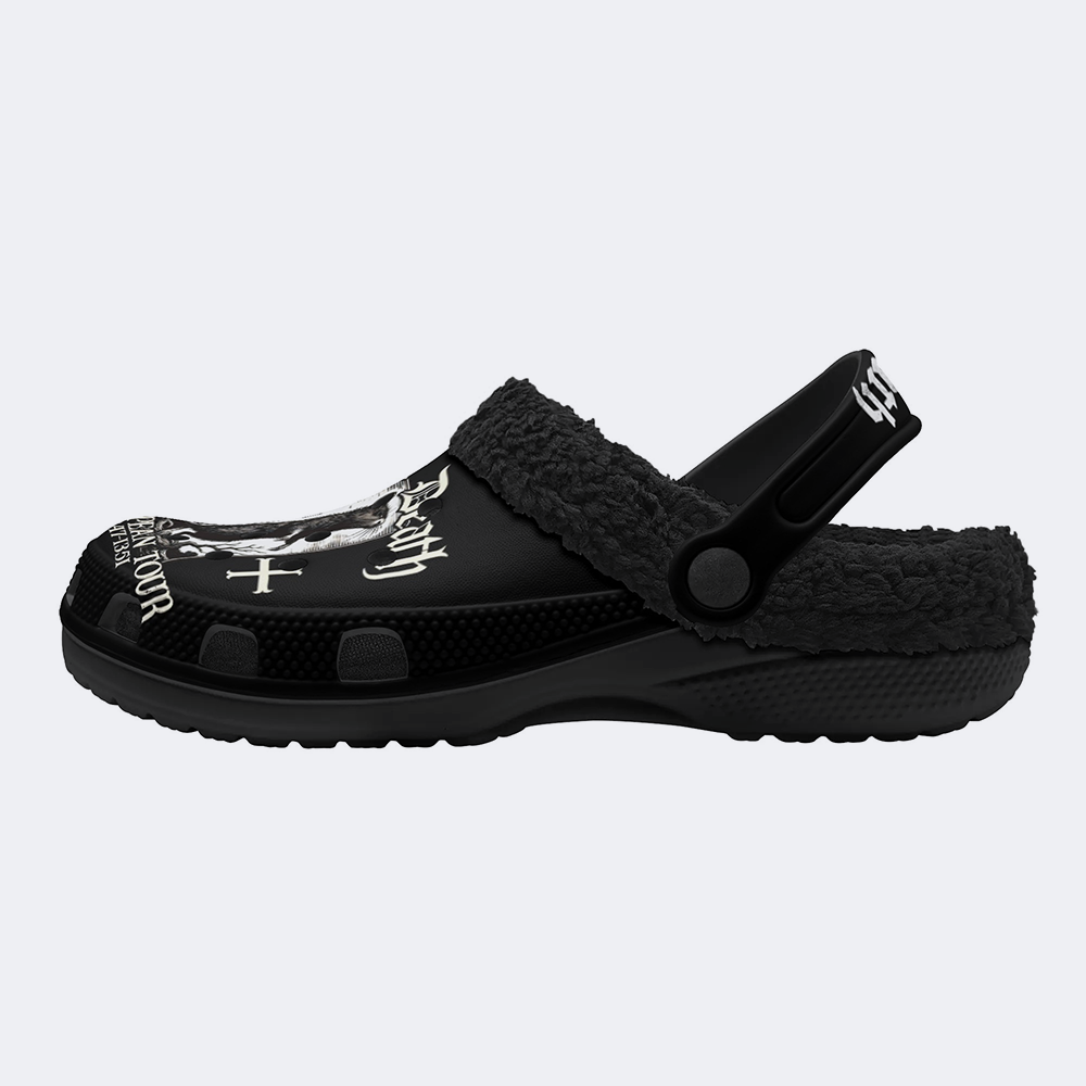 Black Death Print - Fur Lined Slippers/Sandals