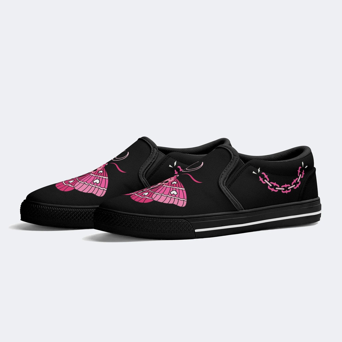 Pink Death Moth Print - Slip On Shoes