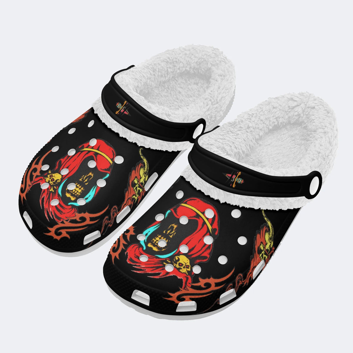 Horror Skull Print - Fur Lined Slippers/Sandals