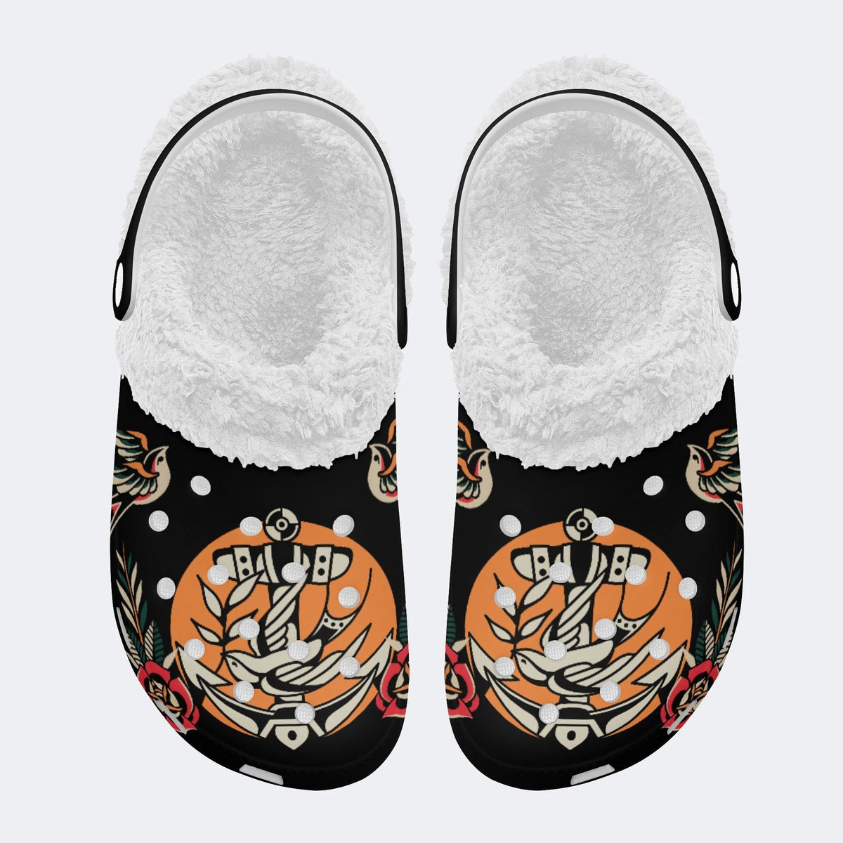 Ship Anchor Print - Fur Lined Slippers/Sandals