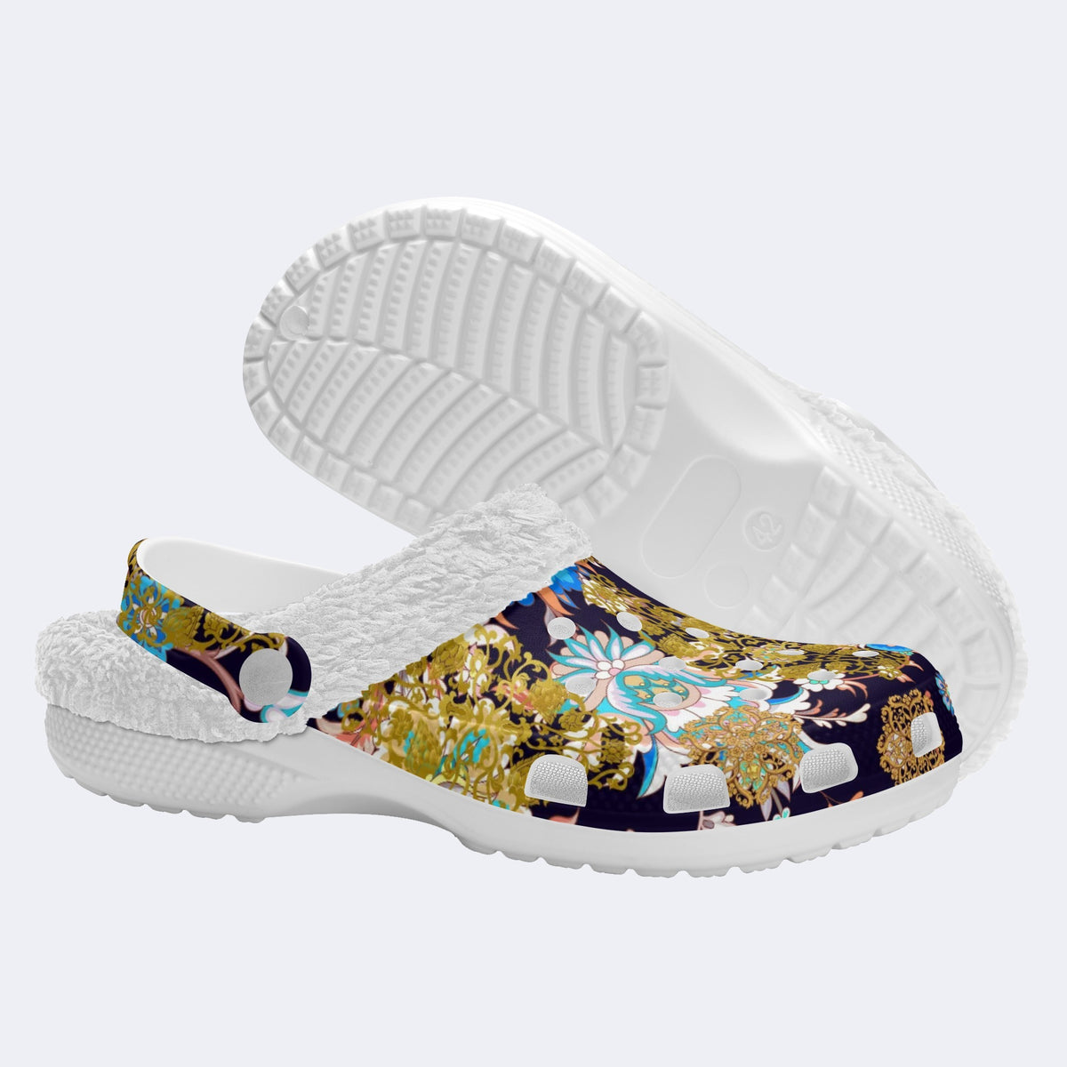 Unisex Flowers Print - Fur Lined Slippers/Sandals