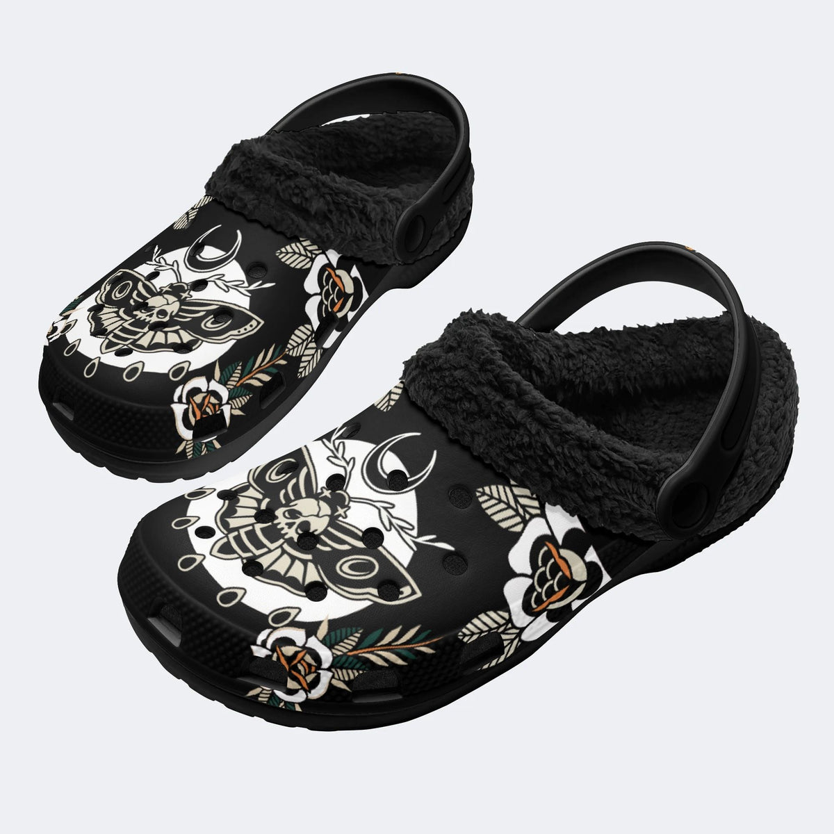 Death Moth Vintage Print - Fur Lined Slippers/Sandals