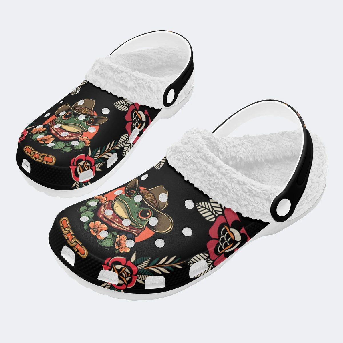 Funny Cowboy Frog Print - Fur Lined Slippers/Sandals