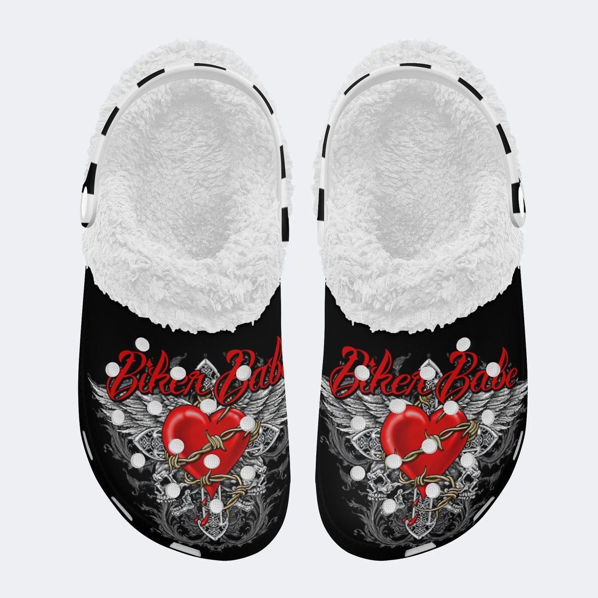 Biker Babe Heart Print - Fur Lined Slippers/Sandals