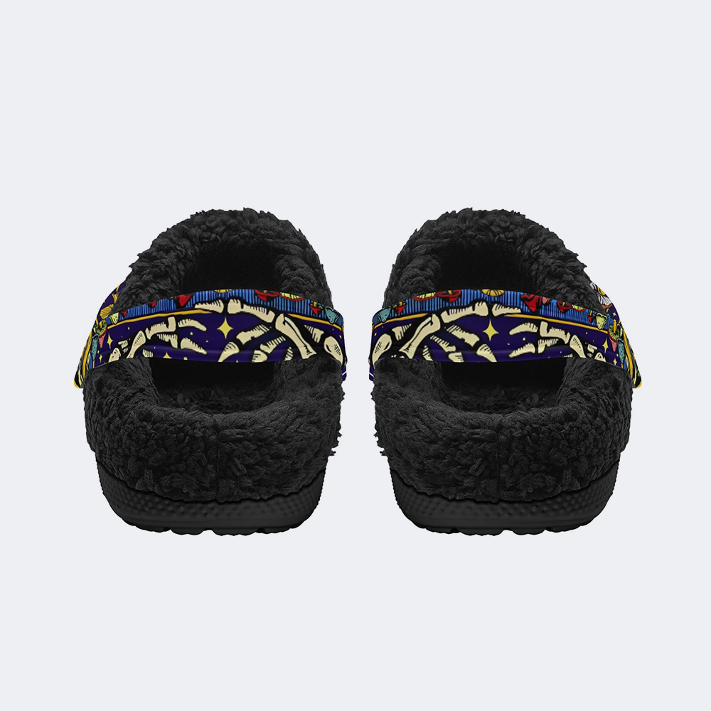 3D The Moth Skull Print - Fur Lined Slippers/Sandals