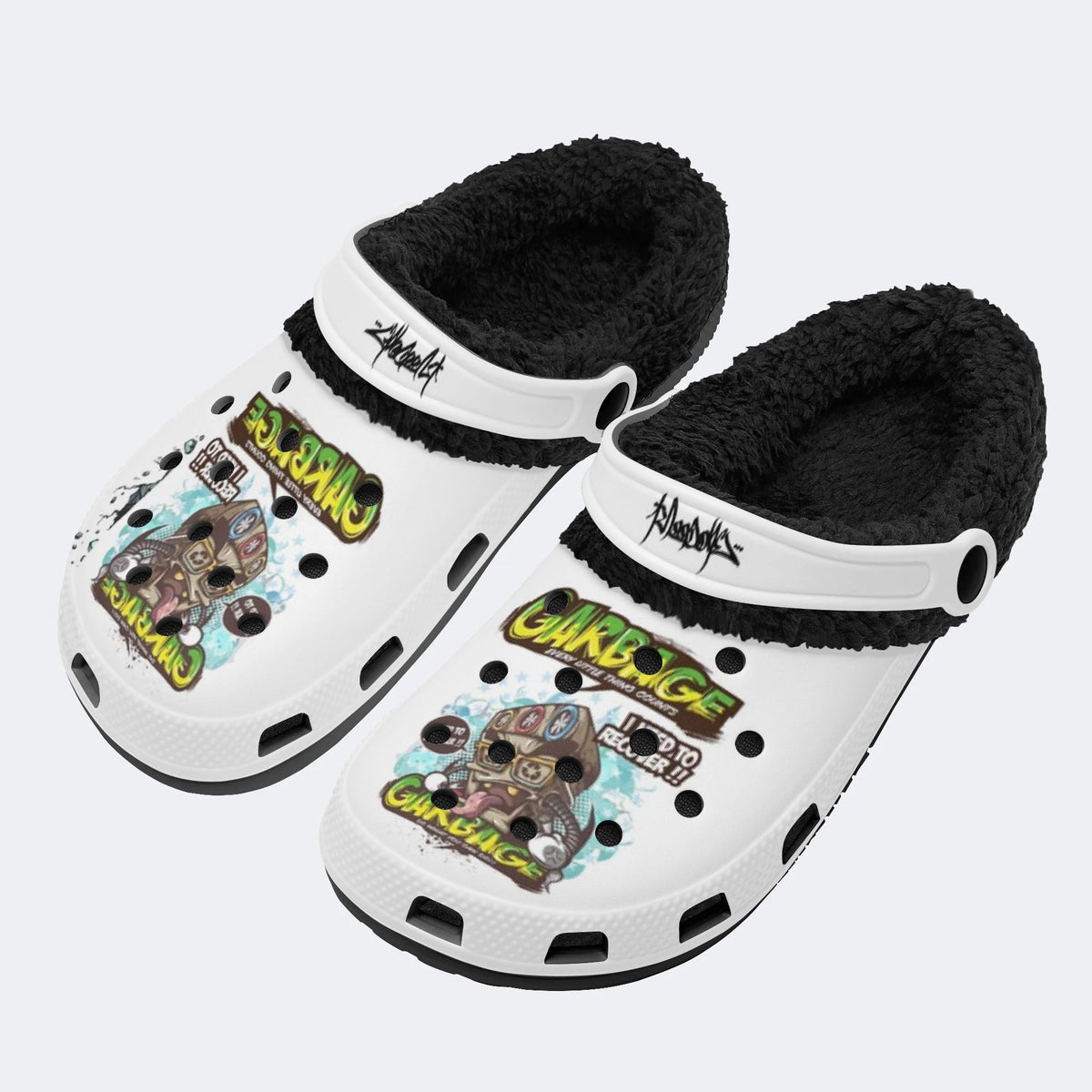 Street Graffiti Robot - Fur Lined Slippers/Sandals
