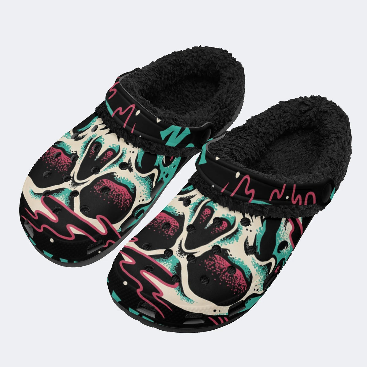 Gothic Graffiti Skull Punk - Fur Lined Slippers/Sandals