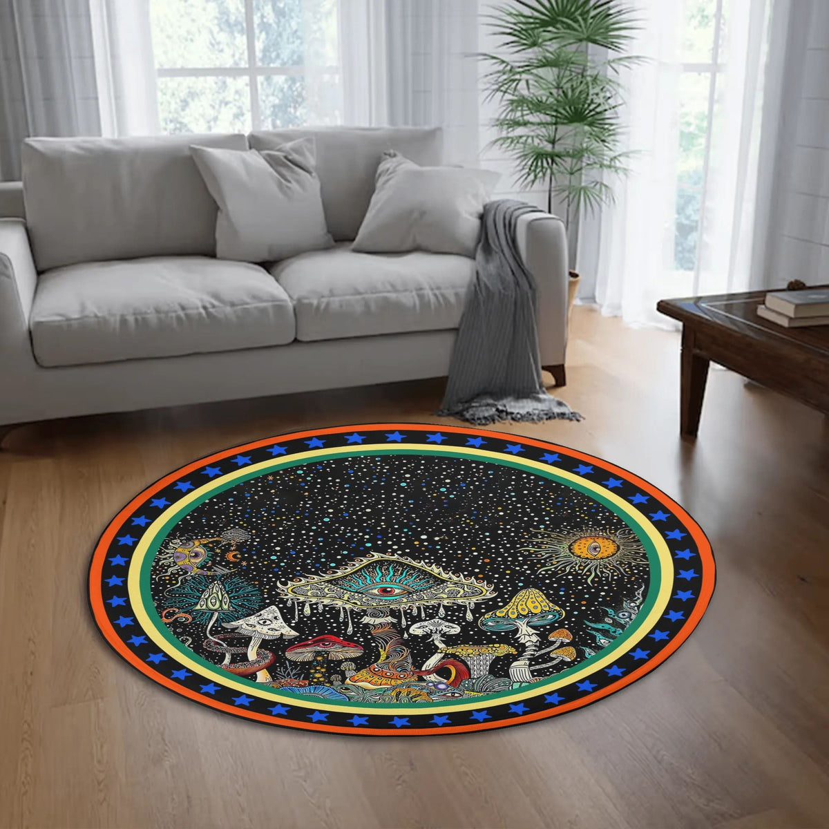 Retro Dark Mushroom Eyes Halloween Print - Floor Mat