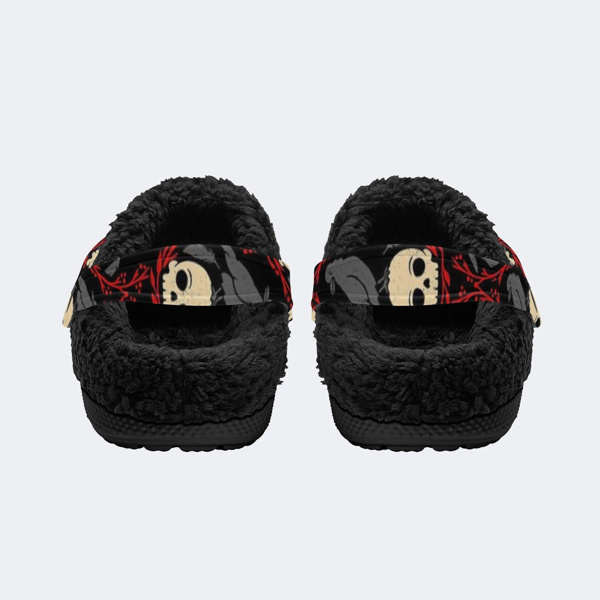 Gothic Raven Skull‑Fur Lined Slippers Sandals