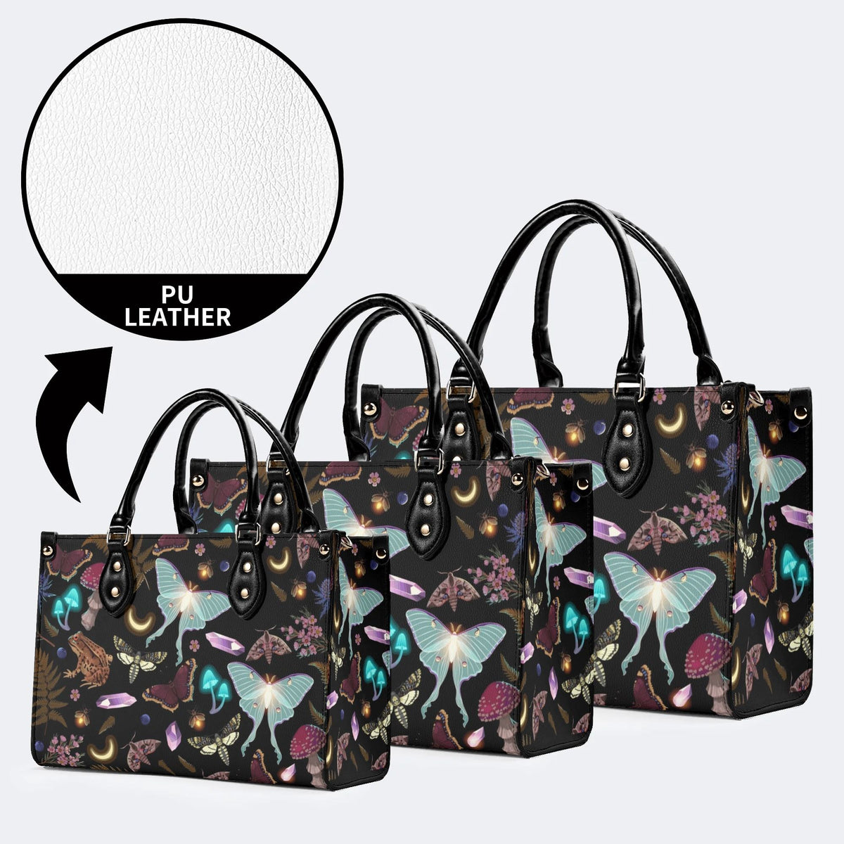 Fluorescent Moth And Botanical Print - Leather Handbag