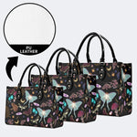 Fluorescent Moth And Botanical Print - Leather Handbag