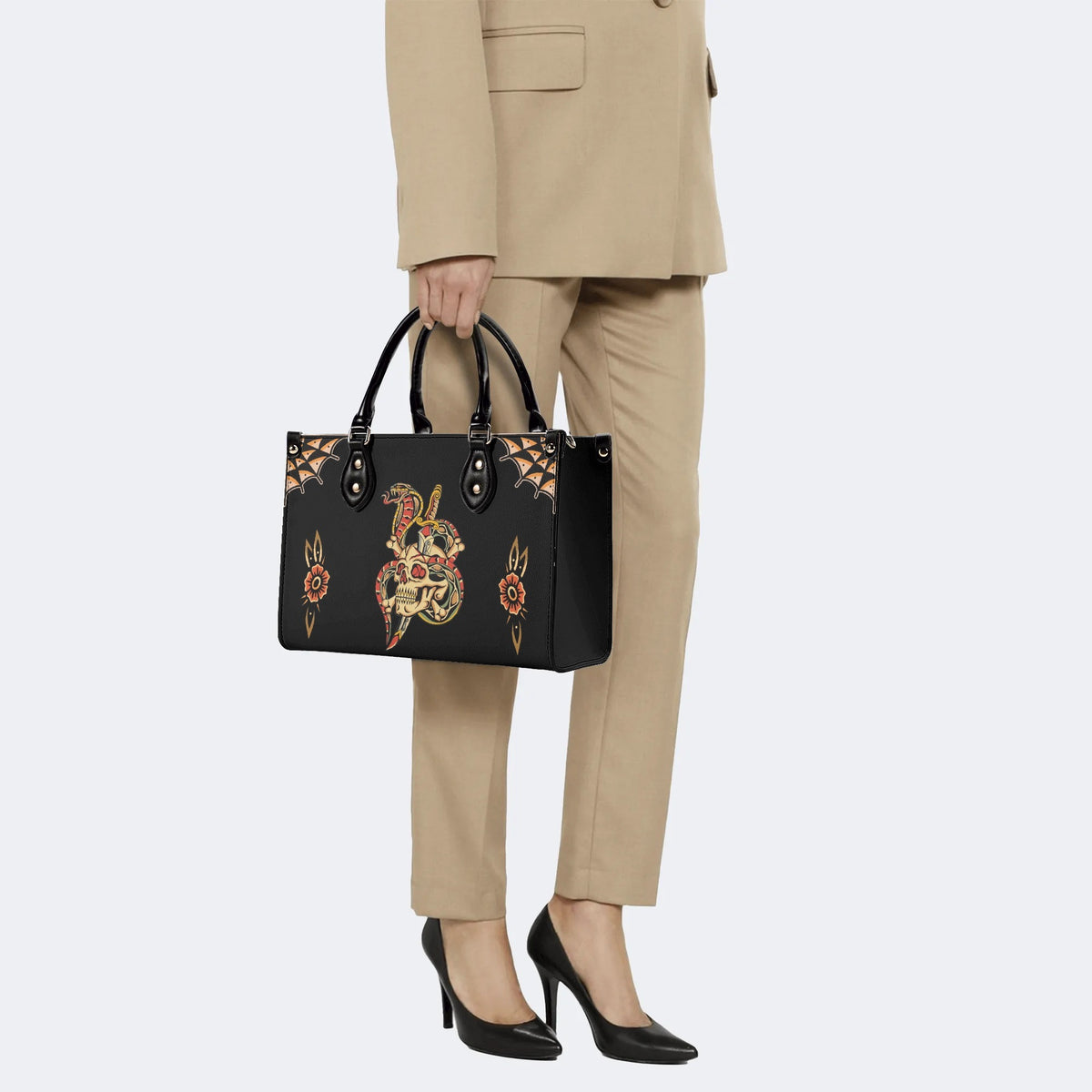 Skeleton Snake Print - Leather Handbag
