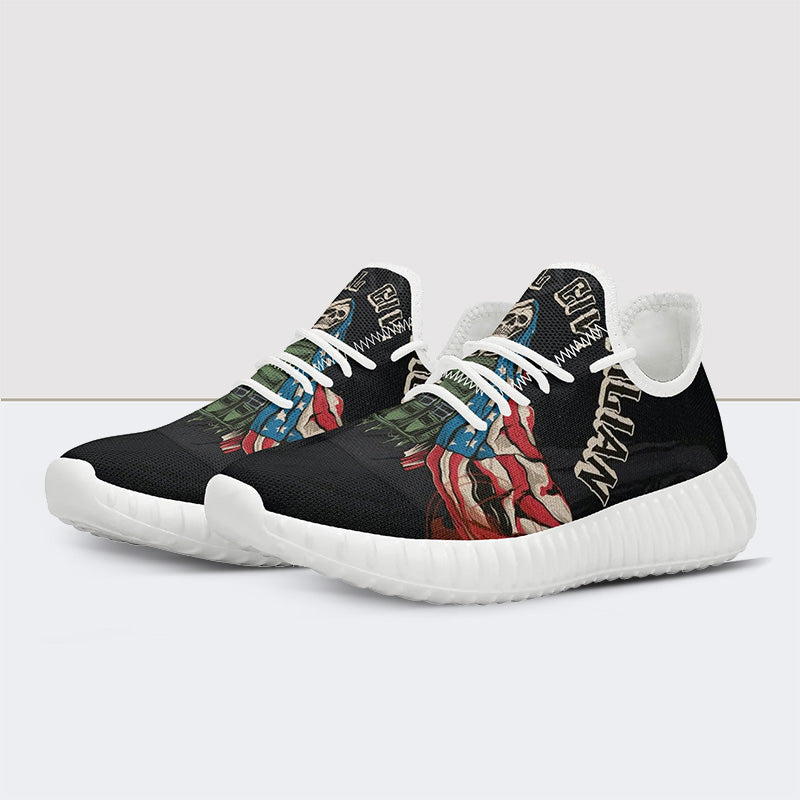 Skull&Flag Print Mesh Knit Sneakers