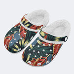 Unisex Leaves Print - Fur Lined Slippers/Sandals