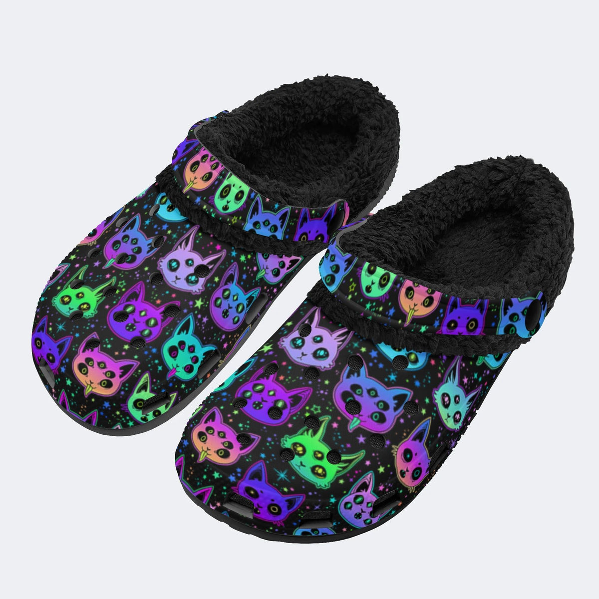 Cute Cartoon Witchcraft Cat Print- Fur Lined Slippers/Sandals