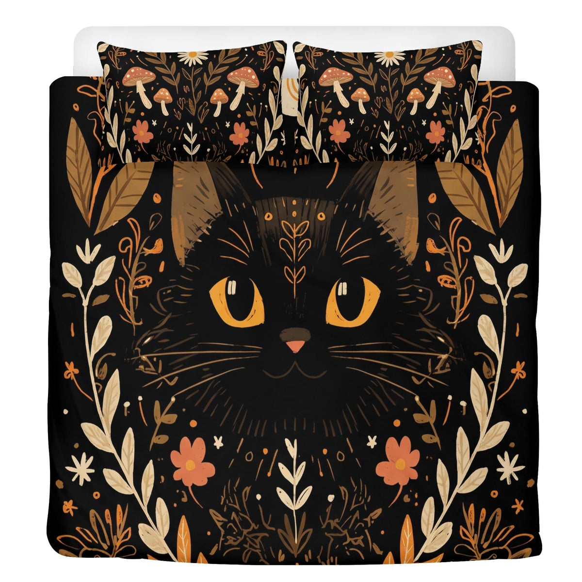 Boho Occult Black Cat - Three Piece Bedding Set