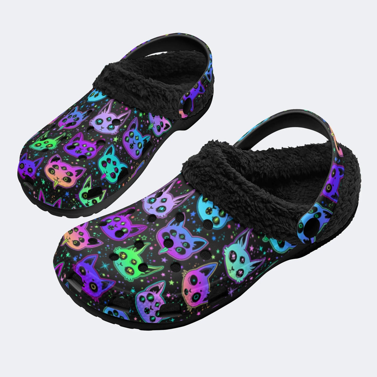 Cute Cartoon Witchcraft Cat Print- Fur Lined Slippers/Sandals