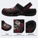 Gothic Rose Butterfly Skull‑Fur Lined Slippers Sandals