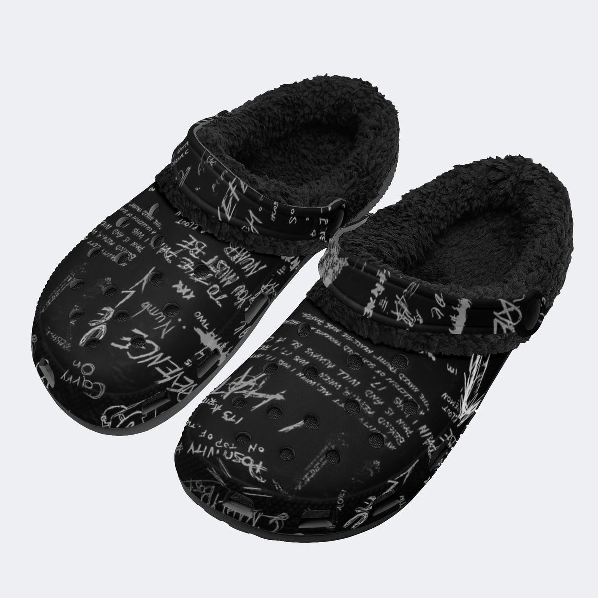 Gothic Scrawl Lettering - Fur Lined Slippers/Sandals