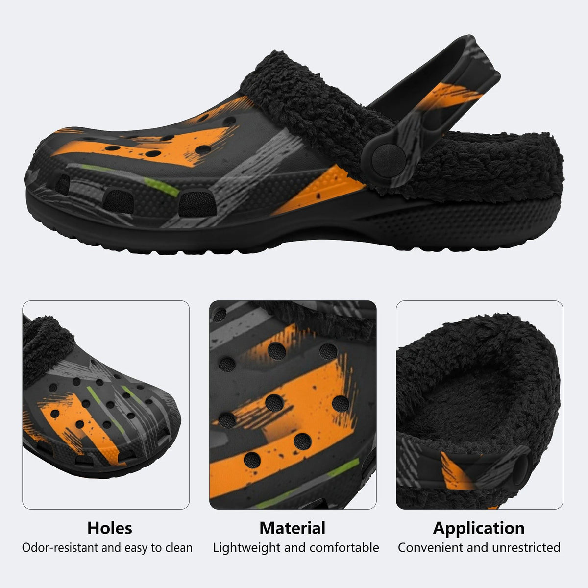 Dark Orange Brush Print - Fur Lined Slippers/Sandals