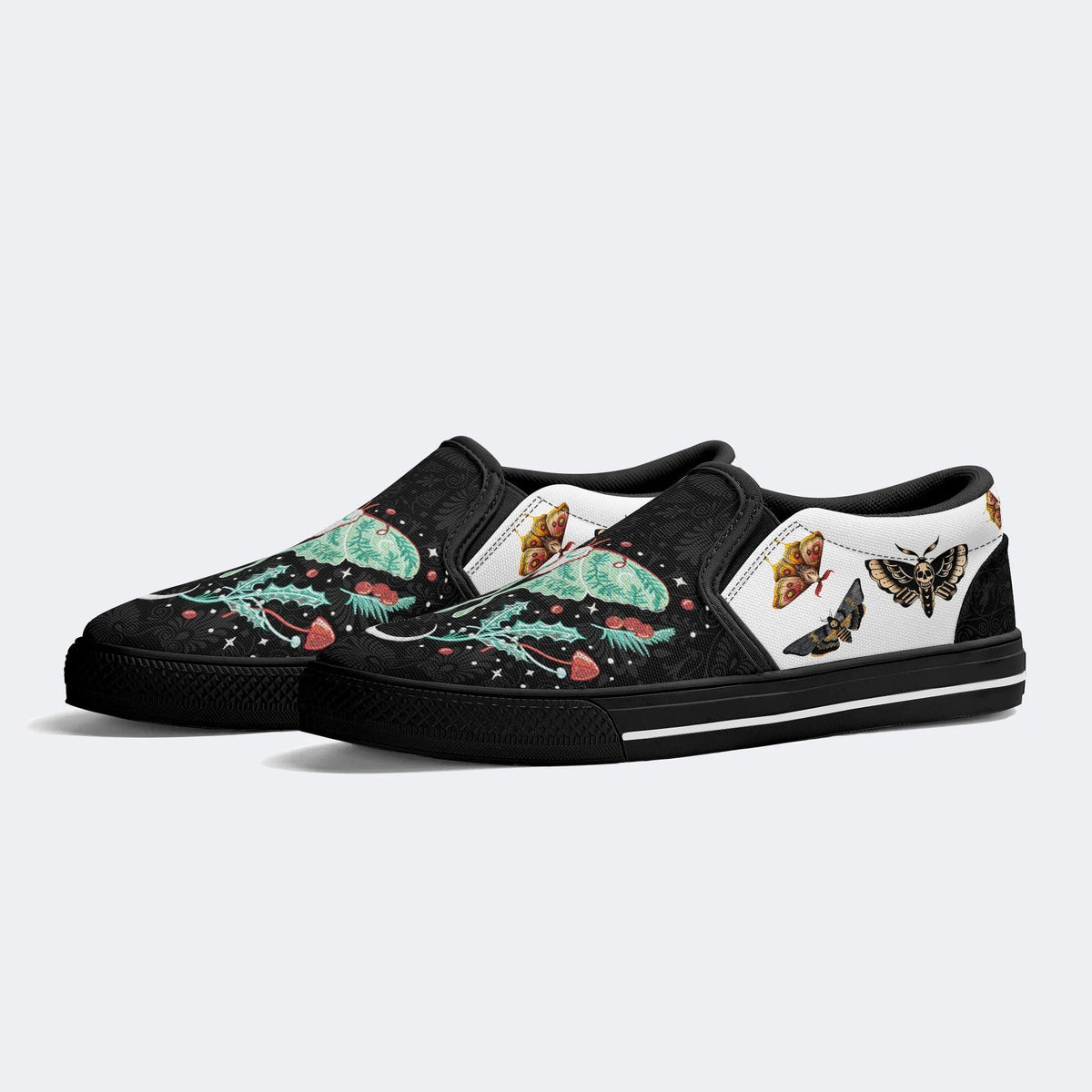 Green Moth In Mushroom Bush - Slip On Shoes