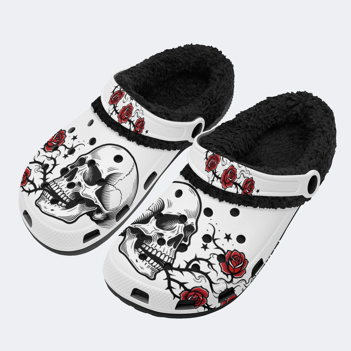 Skull Thorn Rose - Fur Lined Slippers/Sandals