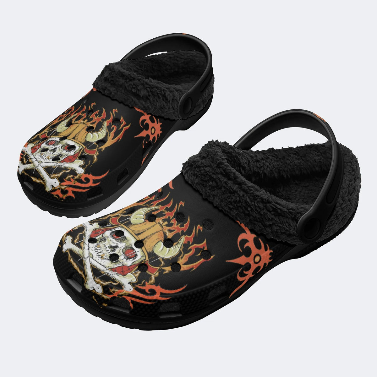 Pirate Skull Print - Fur Lined Slippers/Sandals