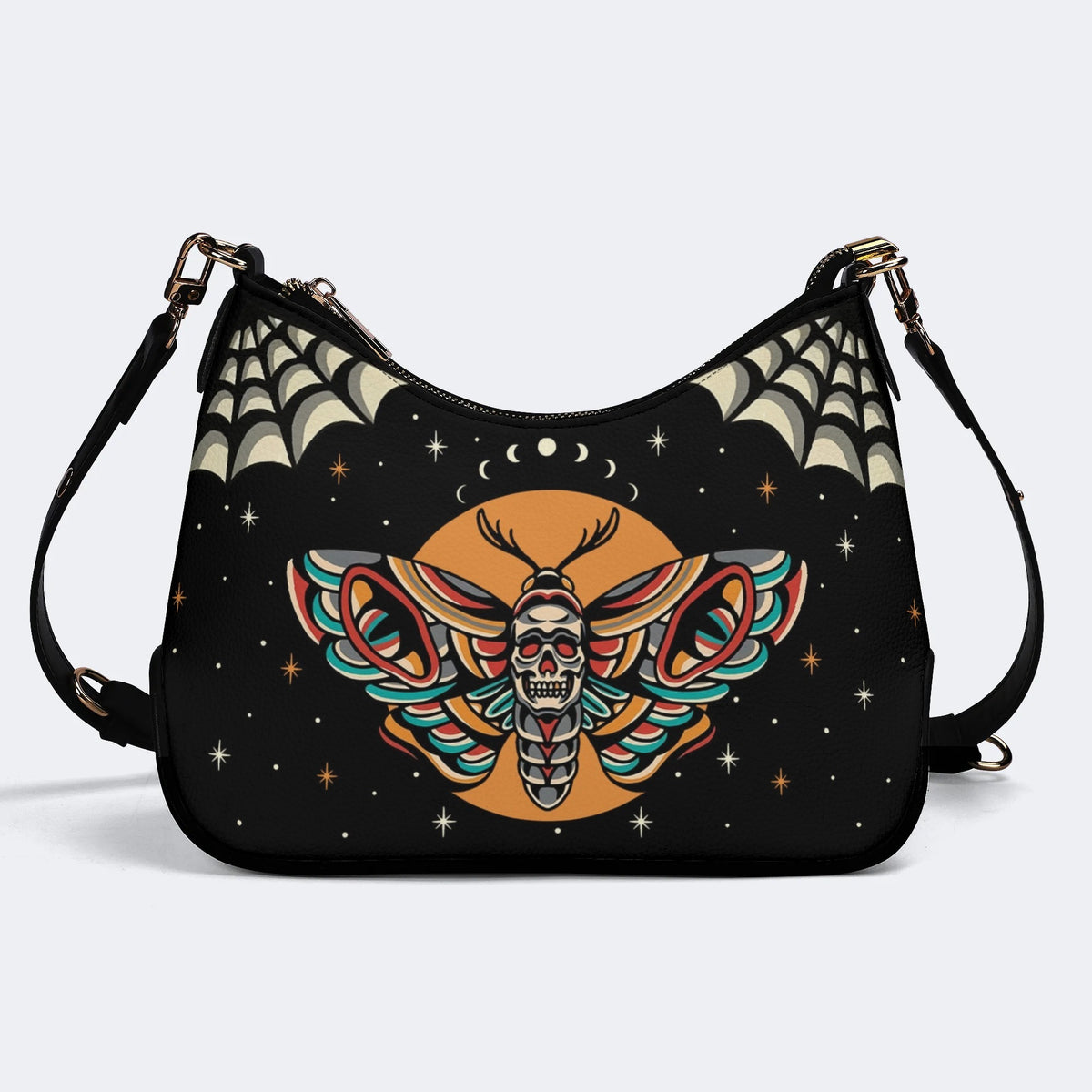 Old School Death Moth Vintage Print - Leather Crossbody Bag