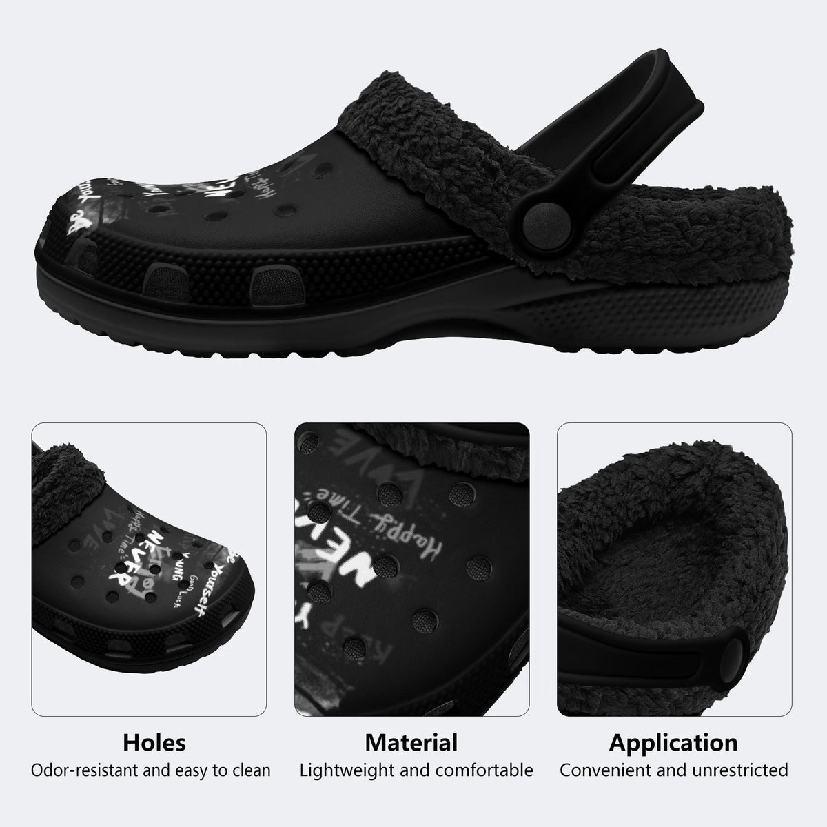 Grunge Quote Print - Fur Lined Slippers/Sandals