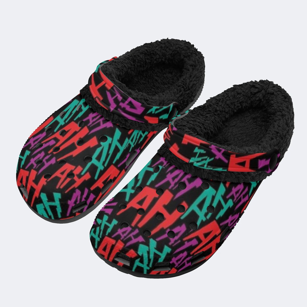 AH Letter Graffiti - Fur Lined Slippers/Sandals