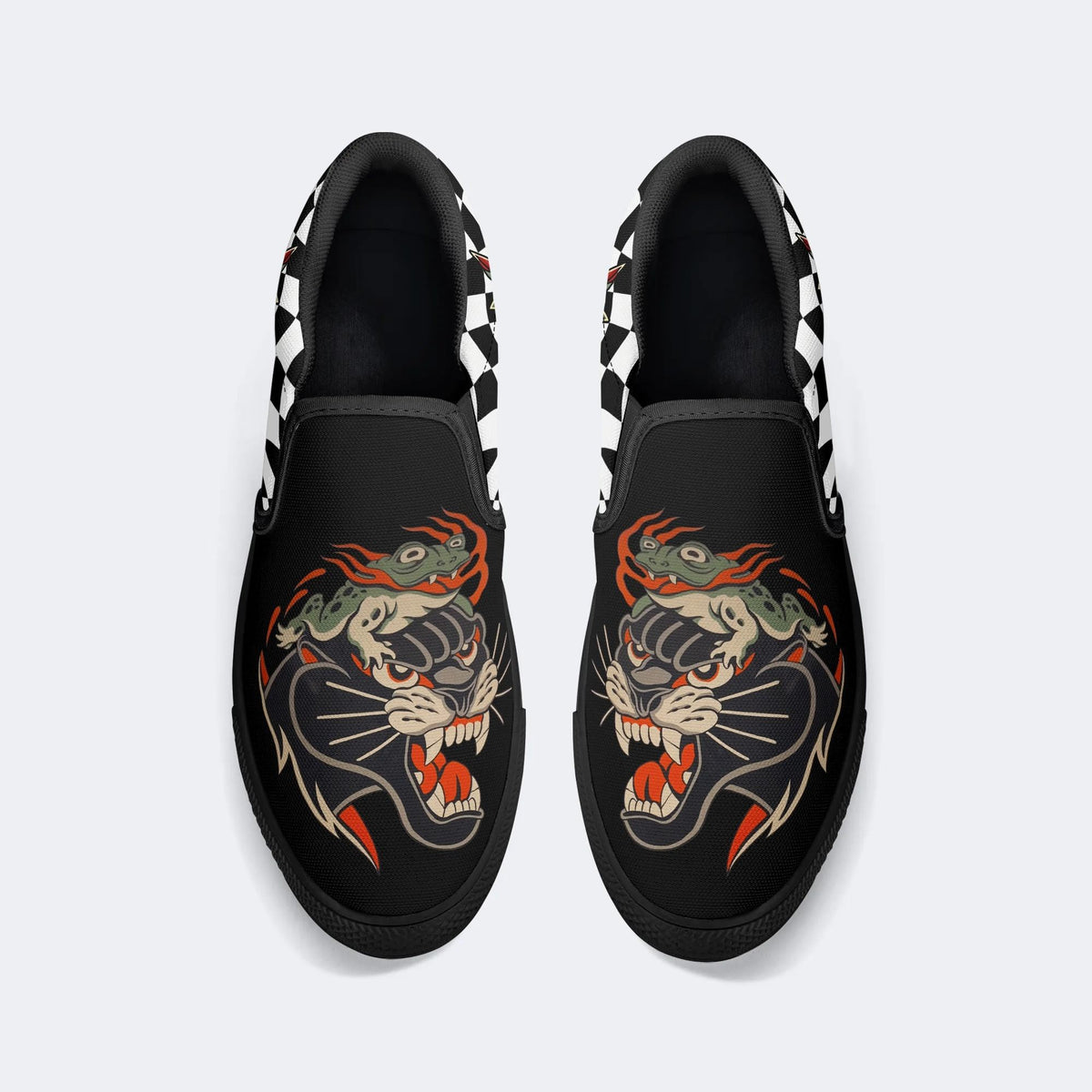Japanese Frog And Panther Print - Slip On Shoes