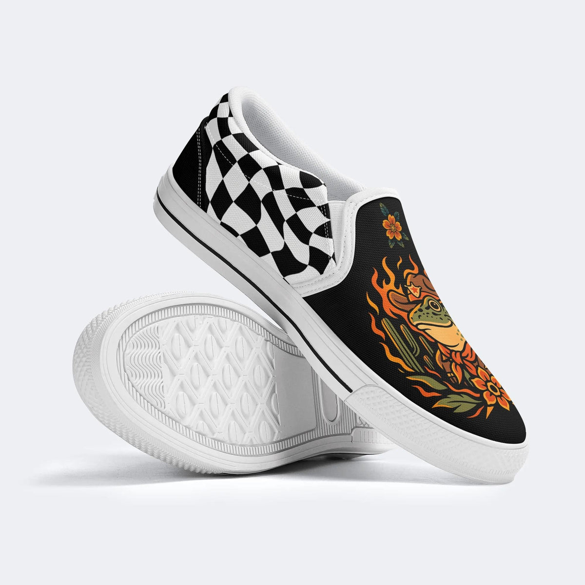 Flame Cowboy Frog Print - Slip On Shoes