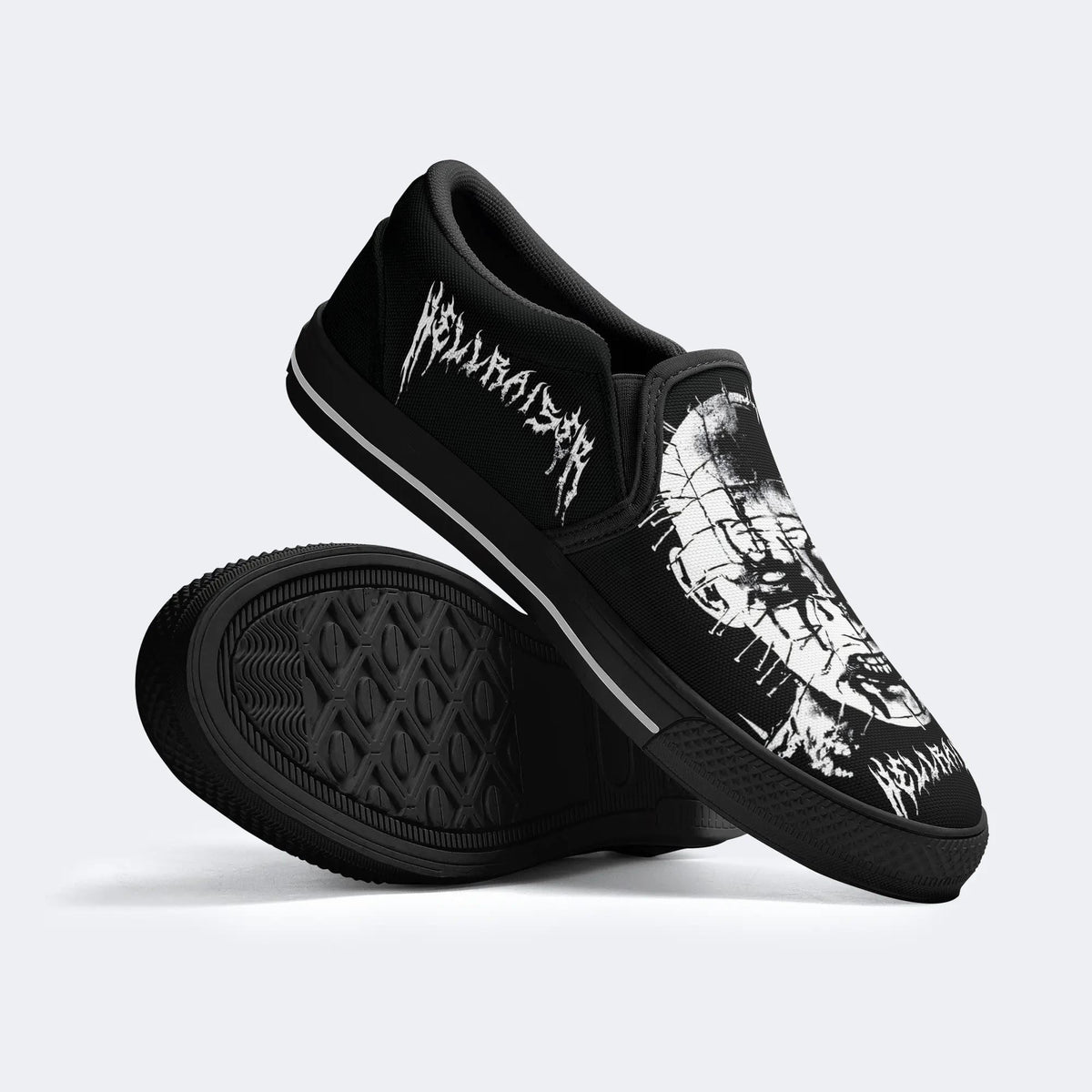 Unisex Black Metal Pinhead Print - Slip On Shoes