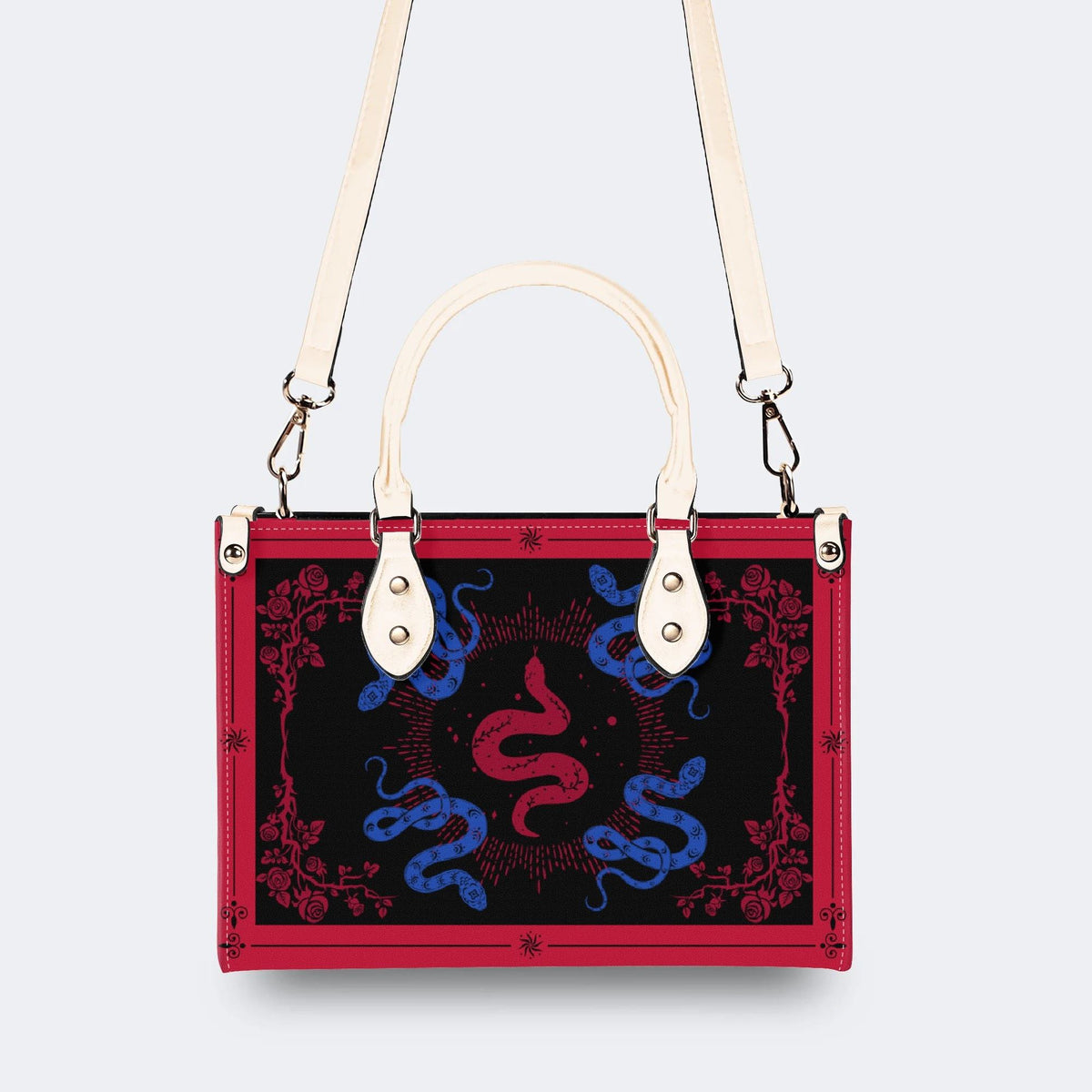 Red Snake As The Center - Leather Handbag