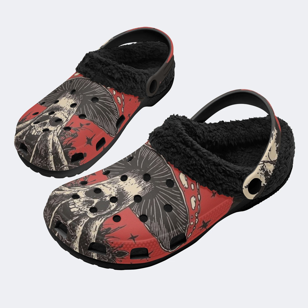 Gothic Red Mushroom - Fur Lined Slippers/Sandals