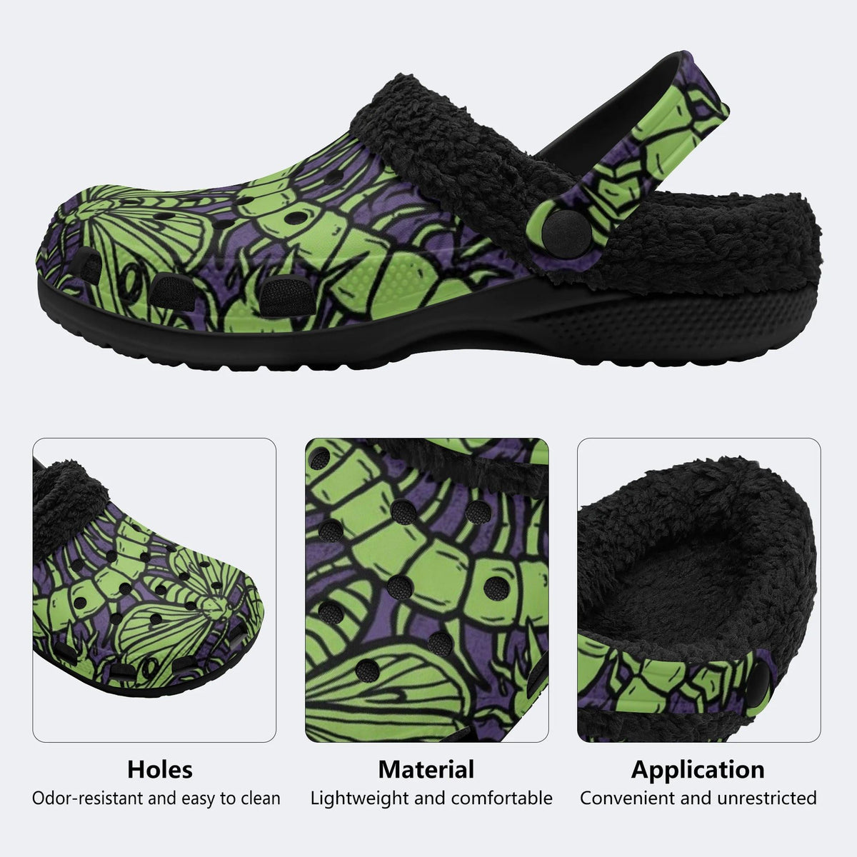 Moth Bug Print - Fur Lined Slippers/Sandals
