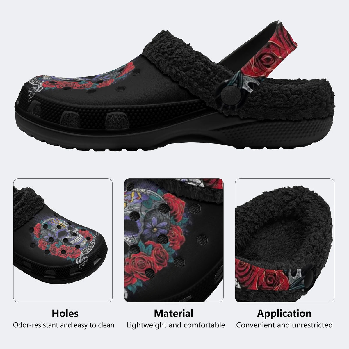 Vintage Tattoo Skull - Fur Lined Slippers/Sandals