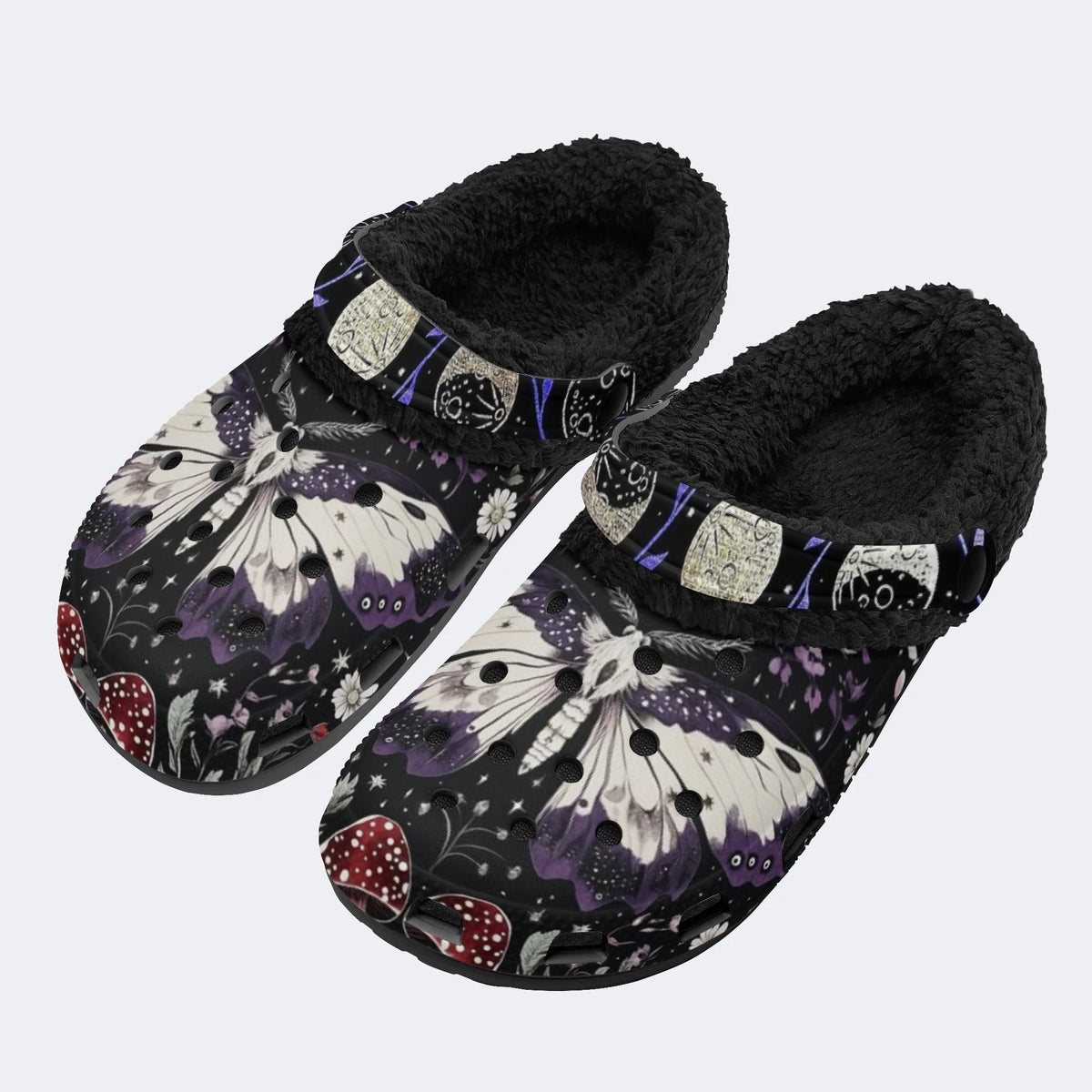 Gothic Witchy Death Moth - Fur Lined Slippers/Sandals