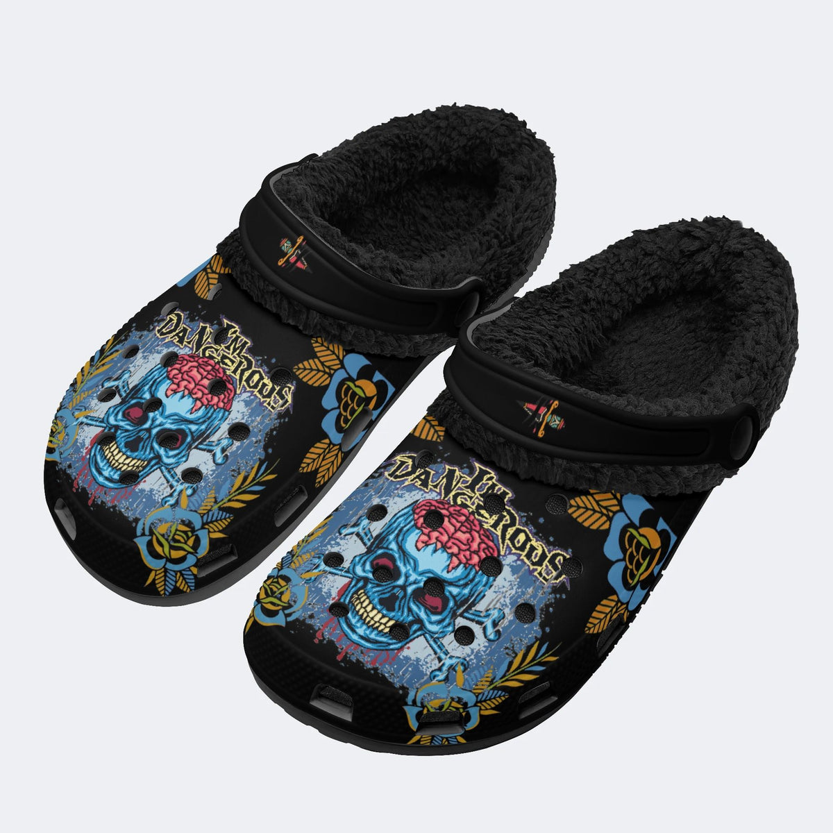 Skull&Bone Gothic Print - Fur Lined Slippers/Sandals