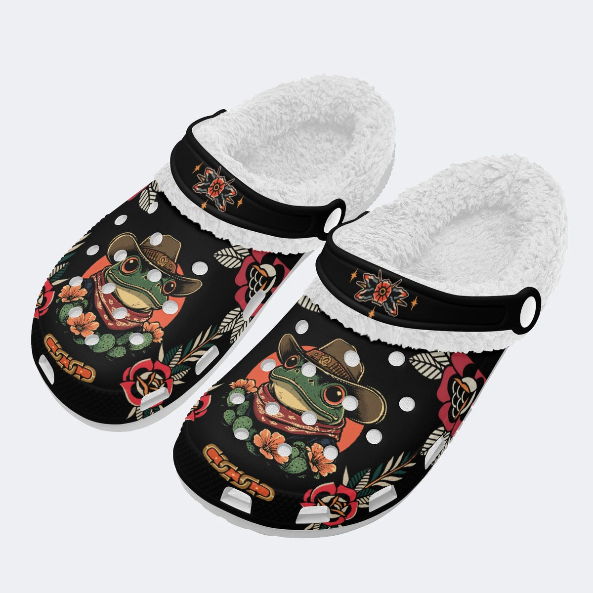 Funny Cowboy Frog Print - Fur Lined Slippers/Sandals