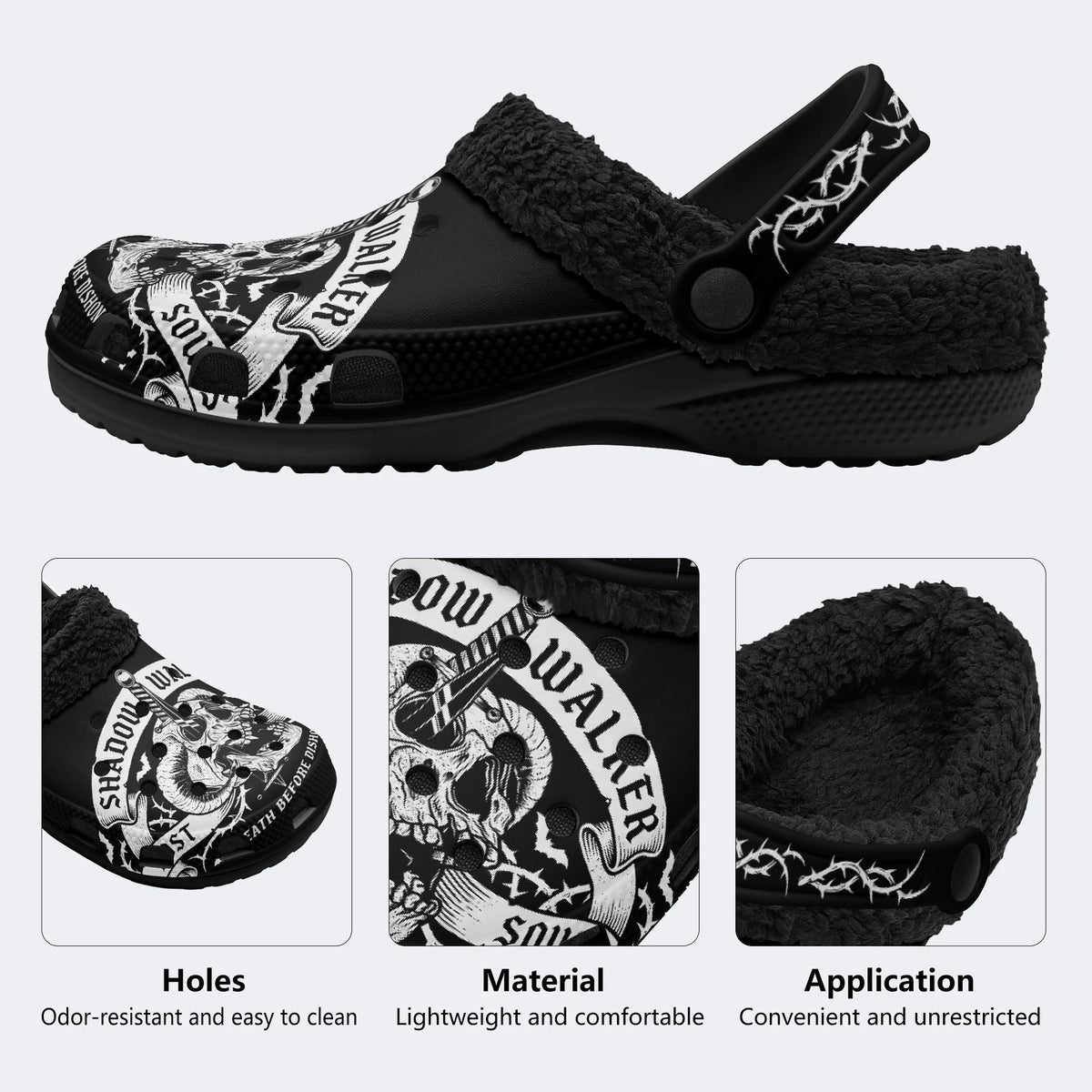 Gothic Shadow Walker Skull - Fur Lined Slippers/Sandals