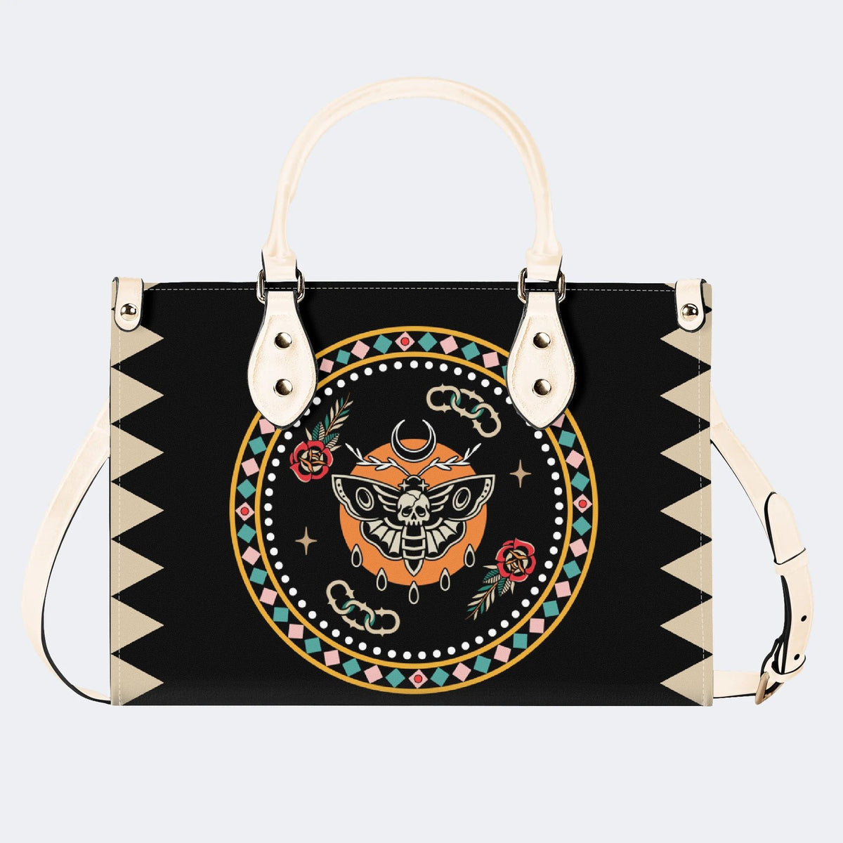 Death Moth Vintage Print - Leather Handbag