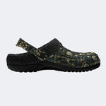 Skull And Moth Print - Fur Lined Slippers/Sandals