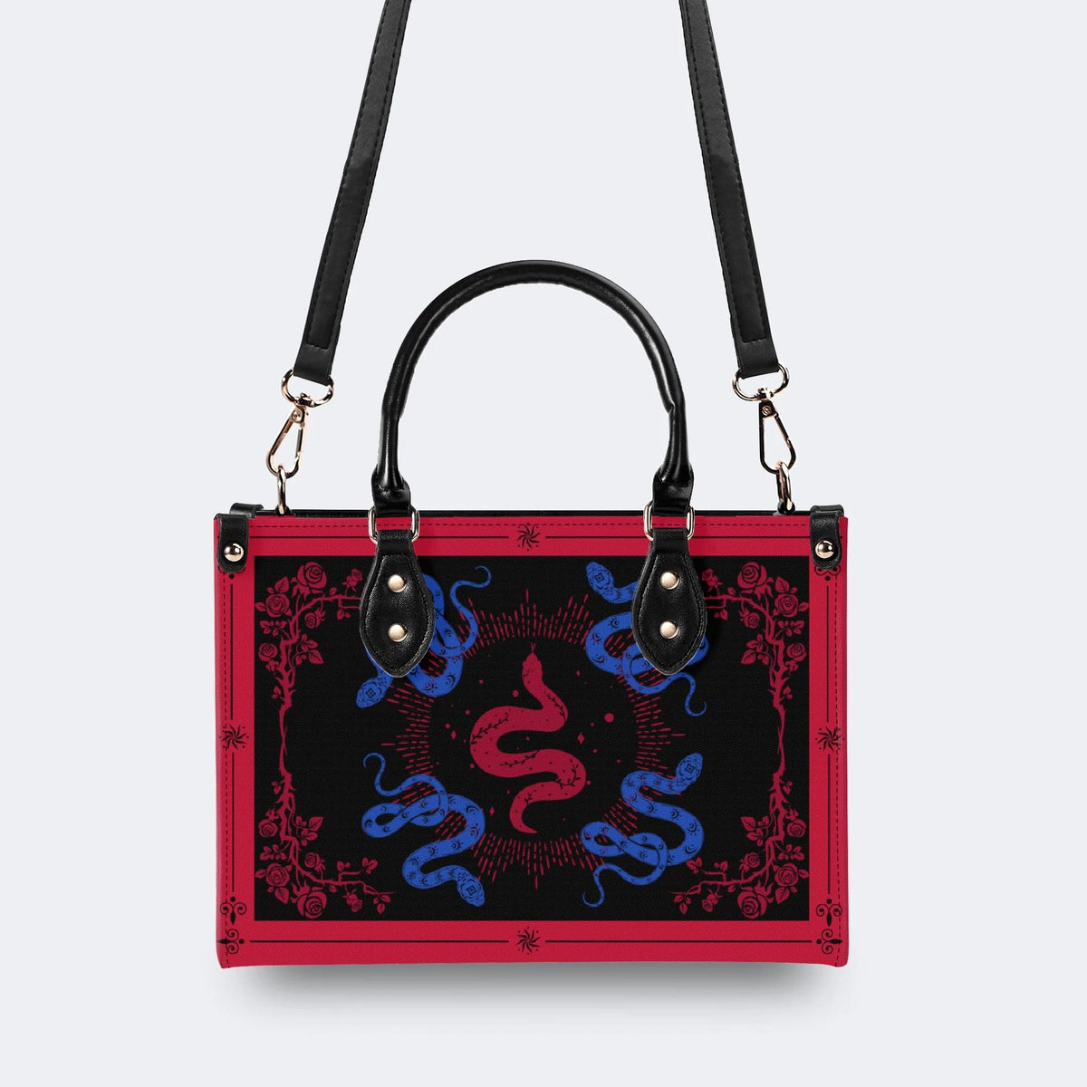 Red Snake As The Center - Leather Handbag