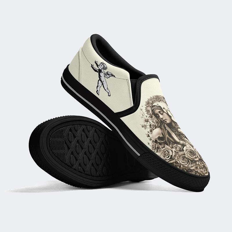 Unisex Skull&Figure&Rose Print - Slip On Shoes