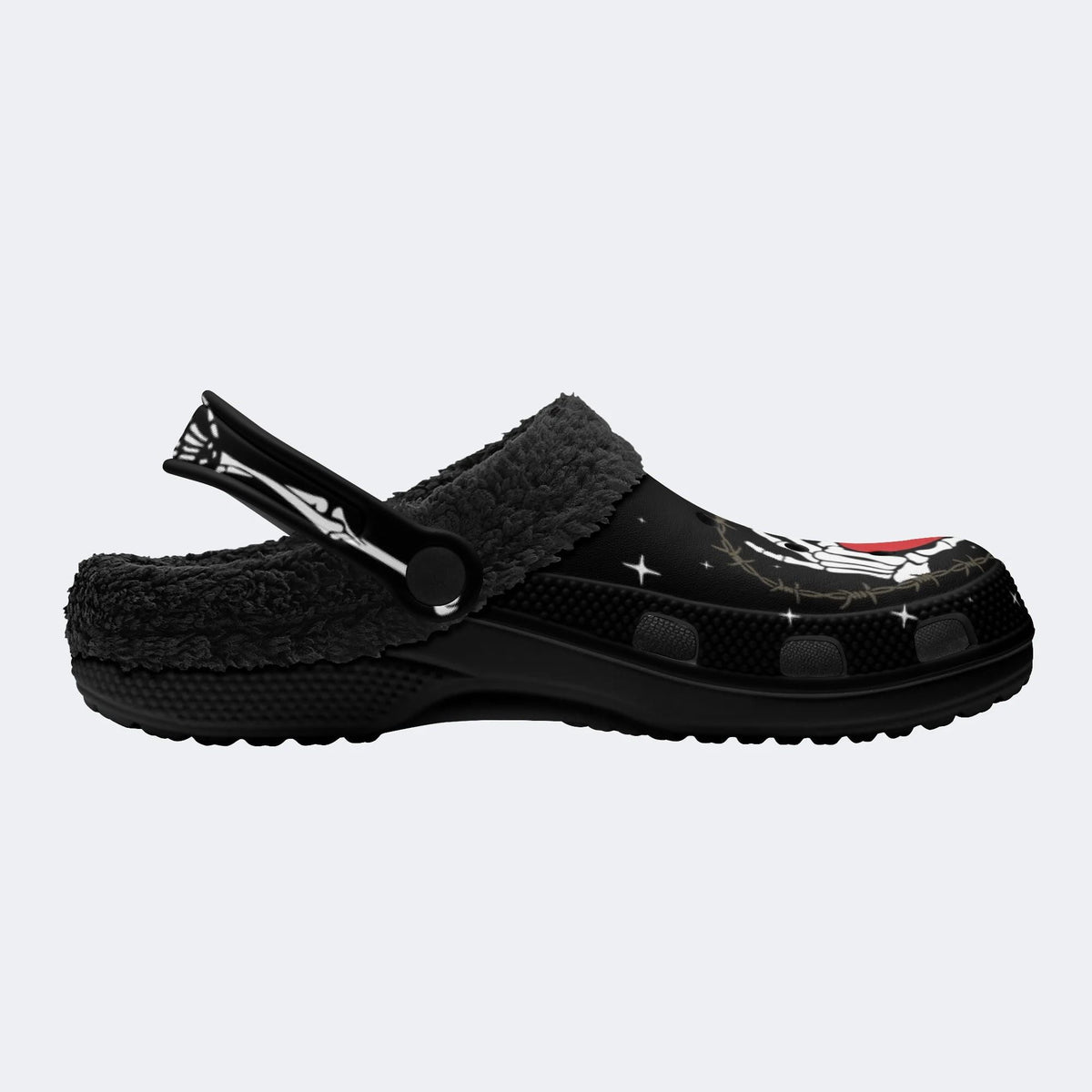 Retro Skull Heart Print - Fur Lined Slippers/Sandals