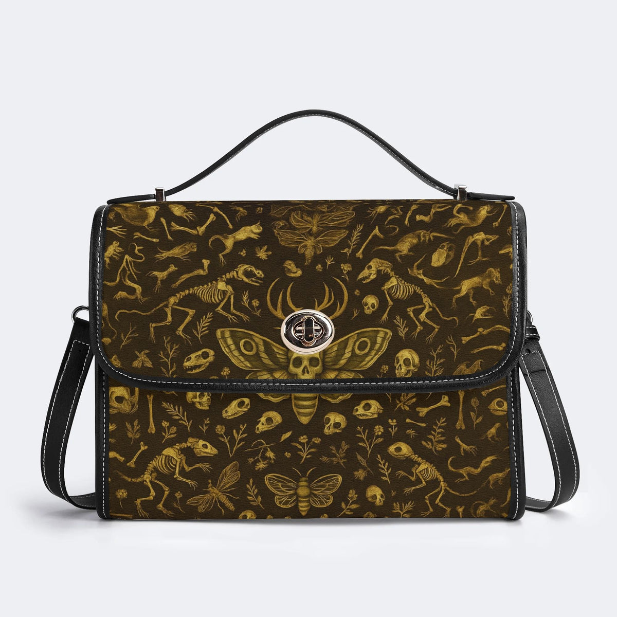 Death Moth And Animal Skeleton - Leather Satchel Bag
