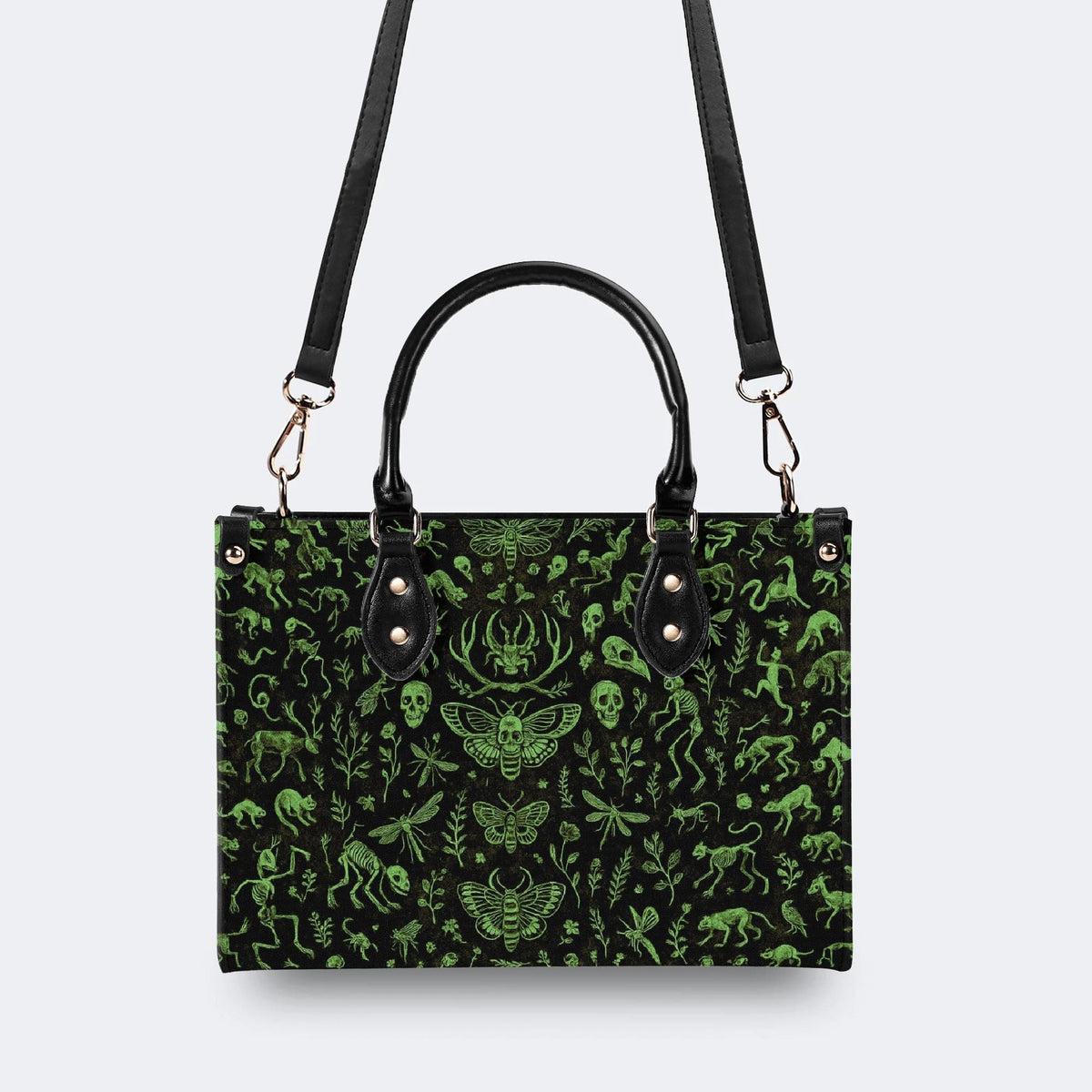 Death Moth And Animal Skeleton - Leather Handbag