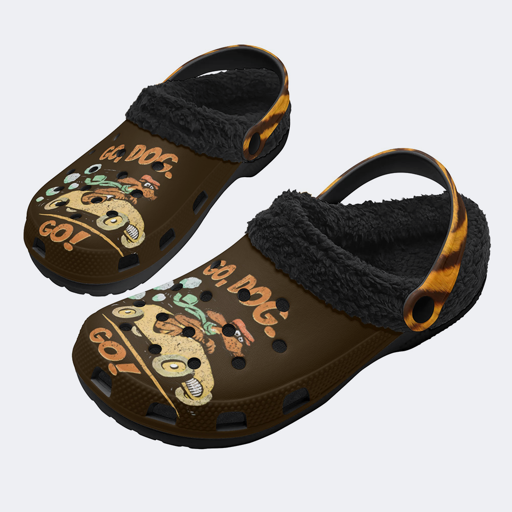 Go Dog Go Print - Fur Lined Slippers/Sandals