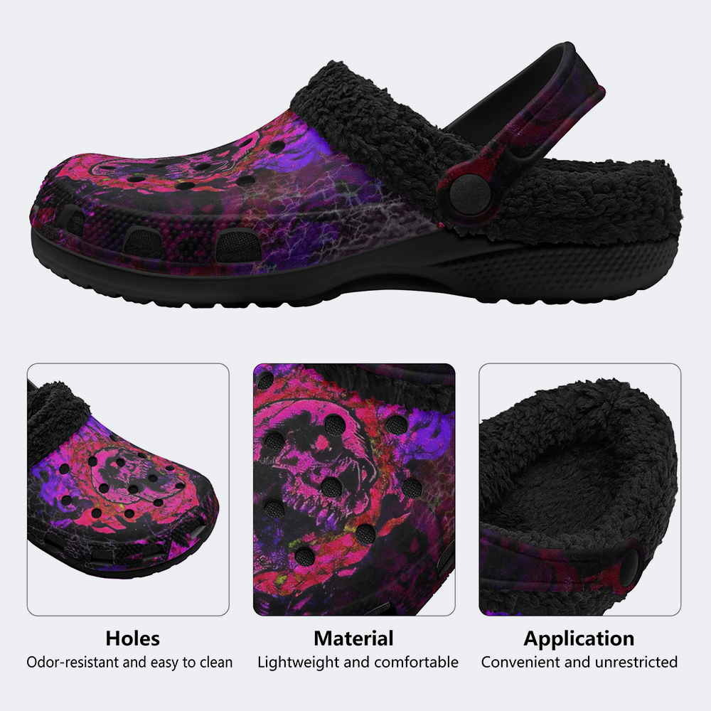 Fire Skull Print - Fur Lined Slippers/Sandals